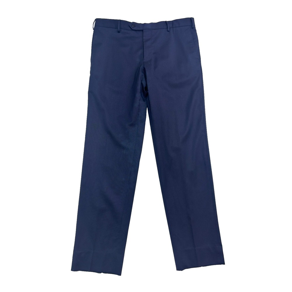 Zanella 36x32 Navy Blue Dress Suit Pants Flat Front Trouser Wool Italy Slim